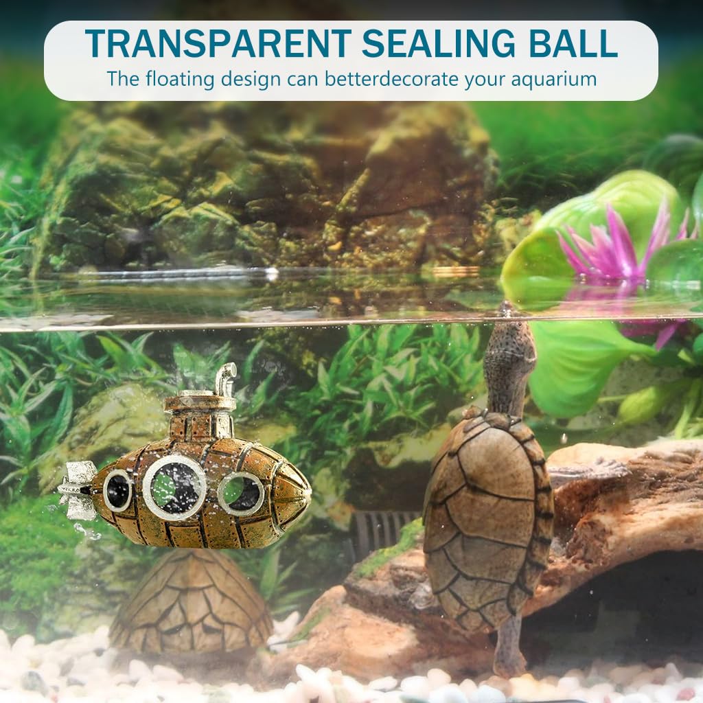 Qpets Aquarium Decoration, Floating Cartoon Submarine Model Fish Tank Decoration, Resin Hollow Out Submarine Ornament Fish Hideout Cave Desktop Decoration Best for Study / Office / Living Room
