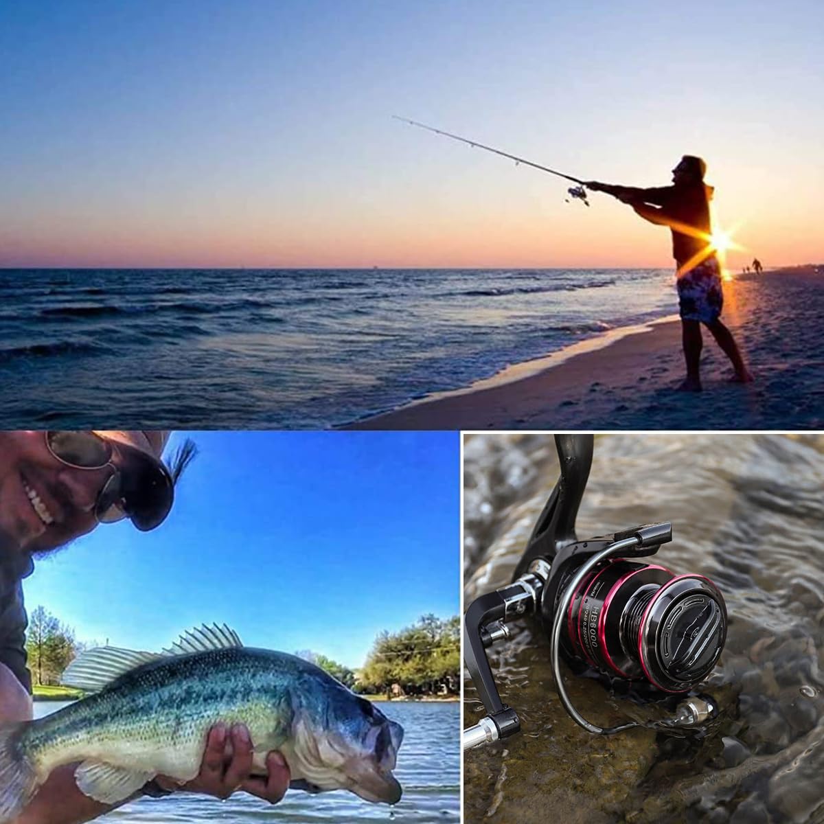 Proberos Fishing Reel HB6000 Heavy Duty Metal Fishing Reel Smooth 11BB Left/Right Interchangeable Metal Shaft Handle Smooth 11BB 5.2: 1 Gear Ratio