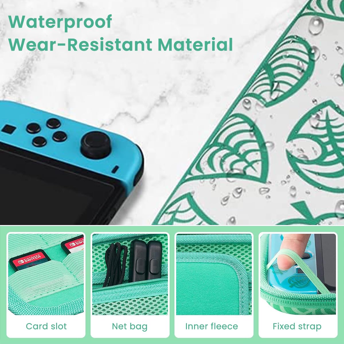 ZORBES Carrying Case for Nintendo Switch, Protective Hard Shell Travel Case Cover, Leaf Crossing Hardshell Switch Carry Cases with 10 Game Card Slots Thumb Grips Hand Strap for Switch Console and Accessories