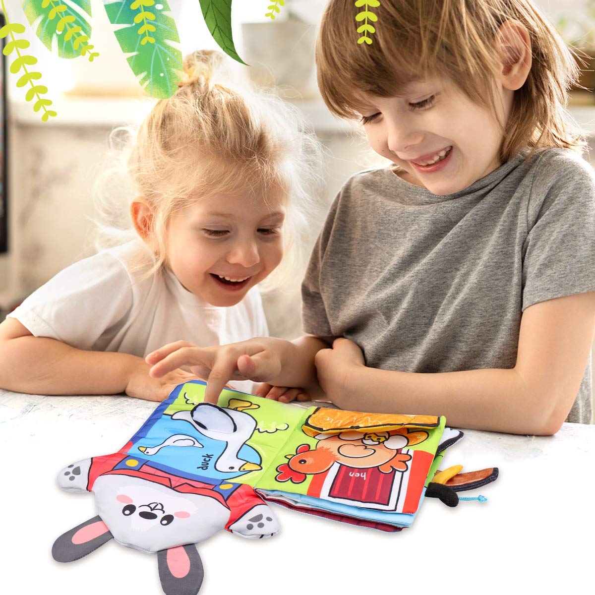 SNOWIE SOFT Baby Soft Cloth Book, with Hand Puppet, Farm Animal Touch and Feel, fold Book Tail Tactile Fabric Activity Book, Suitable for Babies, Toddlers -Farm