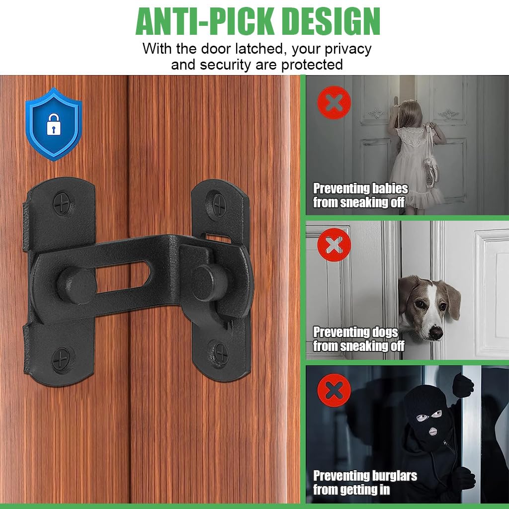 HASTHIP 2 Pcs Cupboard Lock Stainless Steel 90° Door Buckle Bolt Barn Door Lock Right Angle Latches Bar Latch Safety Door Lock for Door, Fence, Cabinet, Chicken Coop, 2.4 inches (Black)
