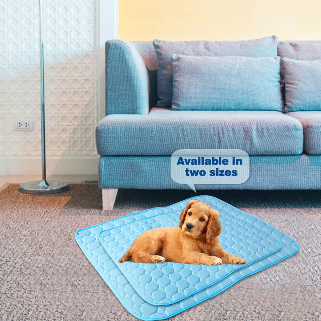 Qpets Summer Dog Cooling Mat Pet Sleeping Pad Cooling Mat Nylon Ice Silk Soft Water Absorption Pad Cat Beds Dog Bed Medium Size for Dog & Cat Waterproof Bottom (75 * 60cm, L)