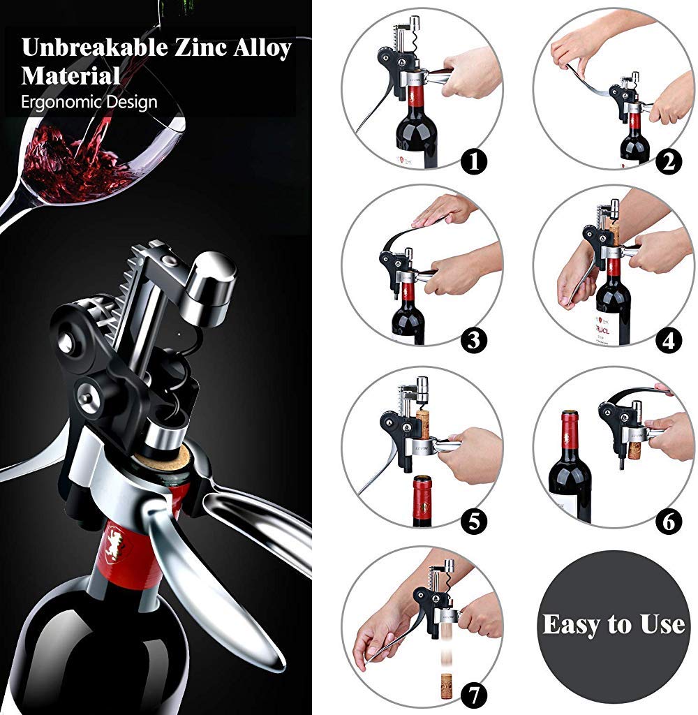 ELEPHANTBOAT Wine Opener Corkscrew Kit - Manual Rabbit Wine Bottle Opener Corkscrew Set - Screwpull Levers with Foil Cutter Cork Gift for Family Friends