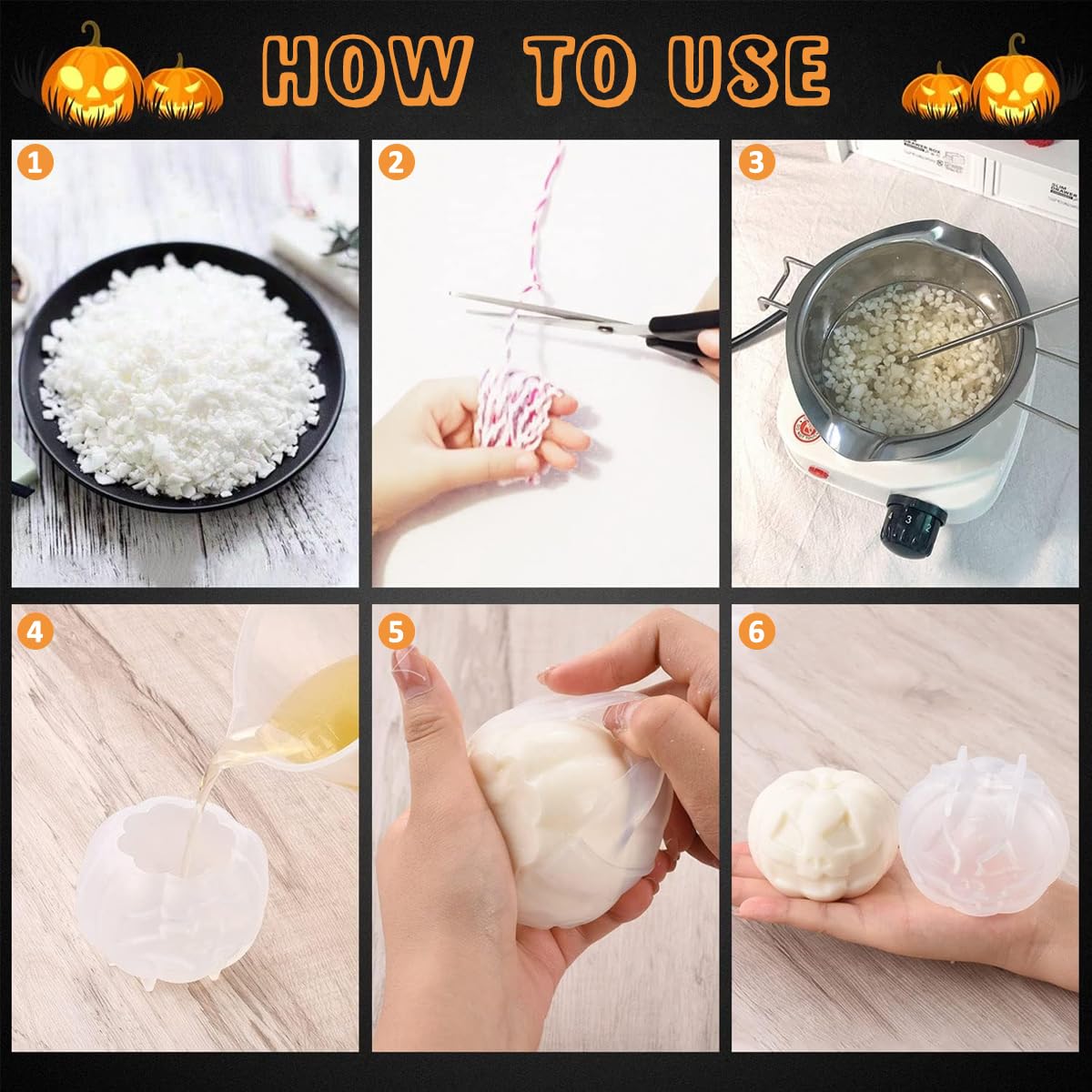 HASTHIP 2Pcs Halloween Pumpkin Resin Silicone Molds Evil Pumpkin Candle Mold DIY Resin Art DIY Hollow Out Smile Evil Pumpkin Candle Molds DIY Halloween Resin Pumpkin Desk Decor Silicone Molds
