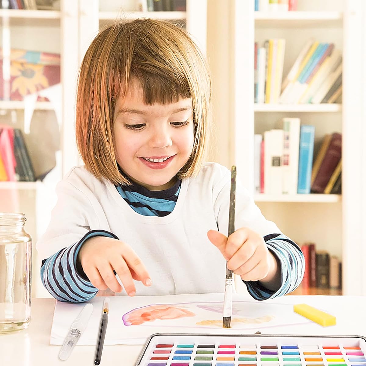 HASTHIP Solid 50-Color Watercolor Set, Professional & Beginners Paint Kit with Brush & Pen, Non-Toxic Pigment, Portable Metal Box, Ideal for Studio & Travel Artists