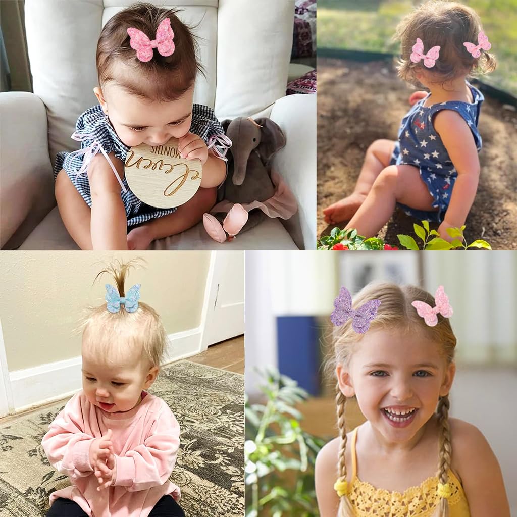 PALAY Hair Clips for Girls Kids 6Pcs Set, Glitter Butterfly Baby Hair Clips, Color Sequin Hair Bows Barrettes Non-slip Hair Accessories for Baby Girls, Toddlers, Children