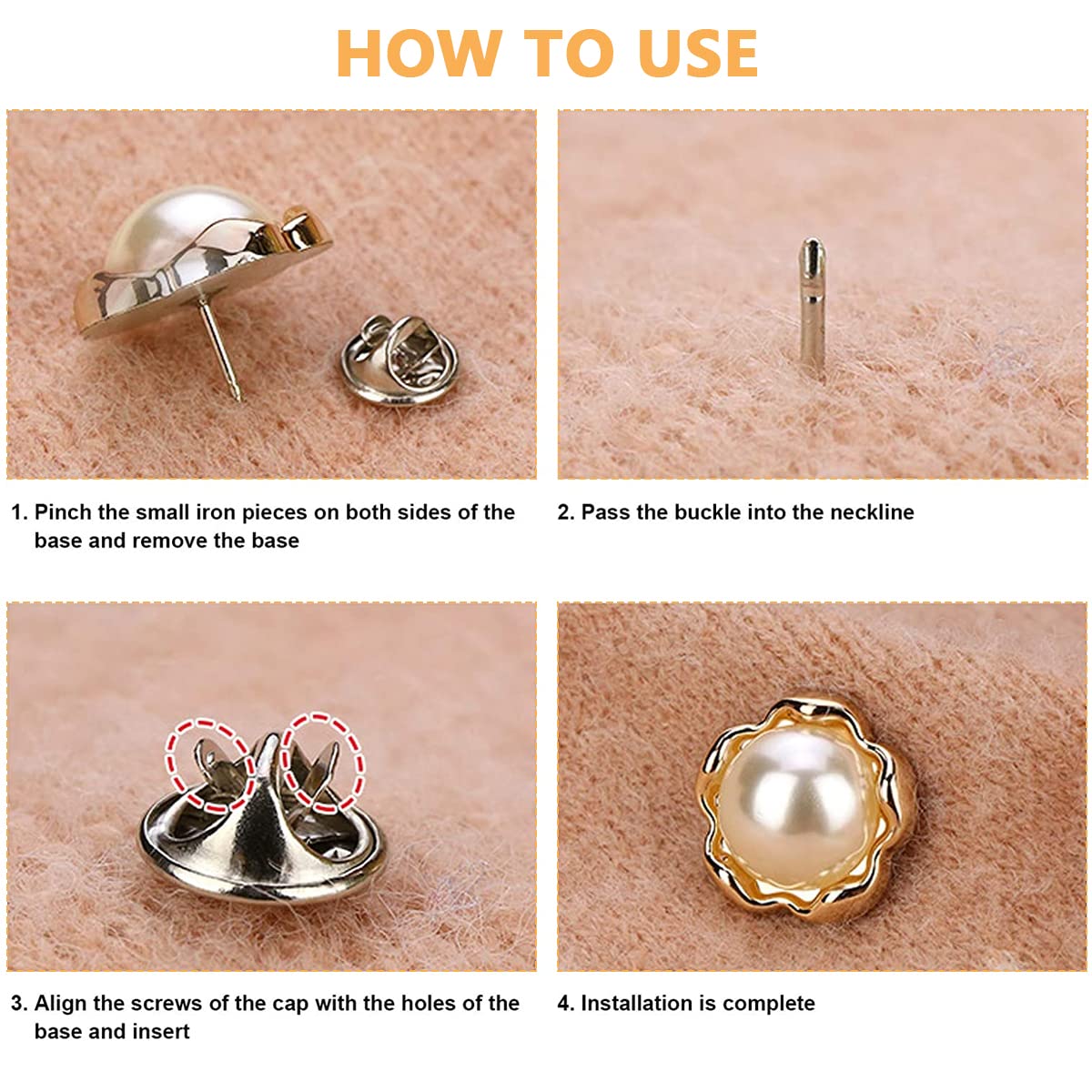 SANNIDHI 10 Pcs Pearl Buttons for Clothes, Instant Shirt Brooch Buttons for Women, Rhinestones Cover Up Hijab Saree Pins Brooch for Dress Bags DIY Crafts Decor