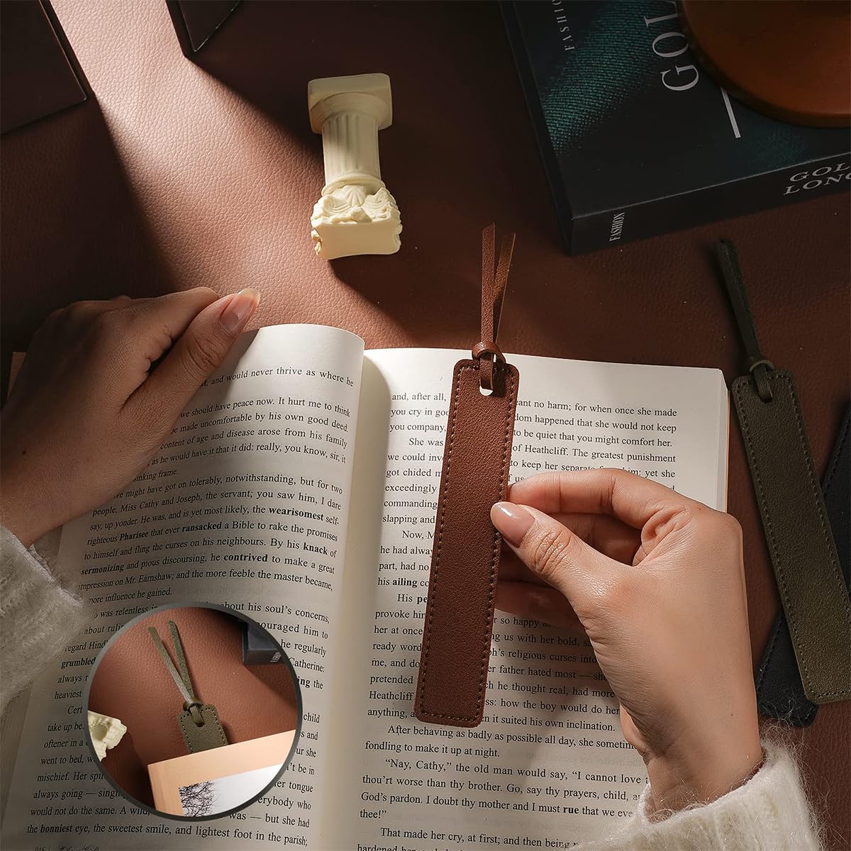 Climberty 4 Pcs PU Leather Bookmark with Decorative Rope, Classic Stitched Bookmark, Versatile Page Markers, Reading Gifts for Book Lovers, Men & Women, Ideal for Libraries & Classrooms