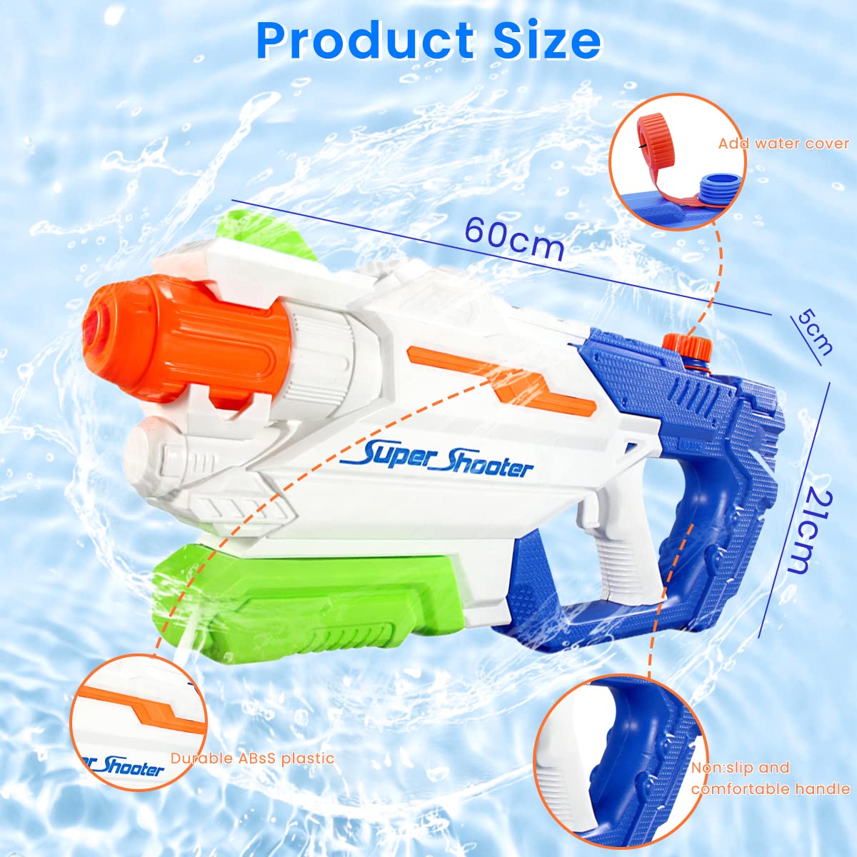 PATPAT Water Gun for Kids Big Size, 2200ml Water Gun Toy for Adults, Water Blasters Squirt Toy for Kids Adults, Pool Toys Water Toys for Swimming Pool Beach Sand Outdoor, Summer Gifts for Boys Girls