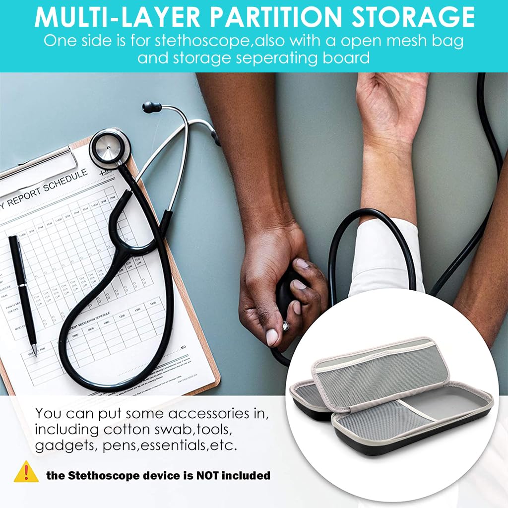 ZORBES Stethoscope Case Protable Stethoscope Bag, Shockproof Protective Storage Bag for Littmann/Omron/ADC/Dixie EMS Stethoscope, with Extra Mesh Pockets (Bag Only)