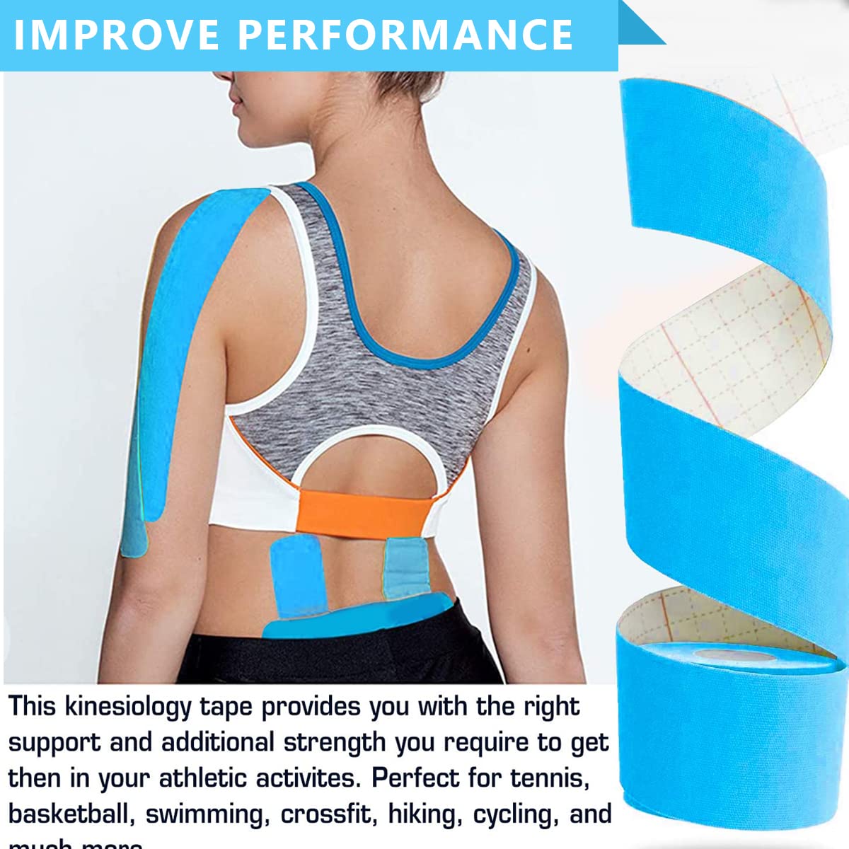 HANNEA Waterproof Breathable Kinesiology Tape, 5cm*5m Athletic Elastic Kneepad Muscle Pain Relief Knee Taping or Pain Relief, Injured Muscle Support, Blue