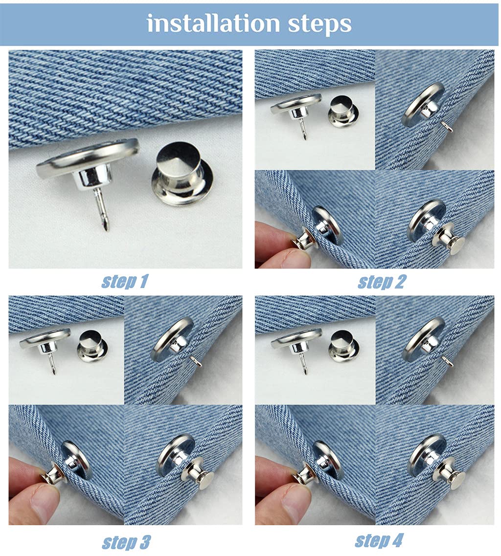 HASTHIP 10pcs Detachable Buttons for Jeans, Instant Pants Waist Button Pins, Adjustable Button for Jeans Replacement, Metal No Sew Tightener for Reduce Loose Pants Waist or DIY Crafts