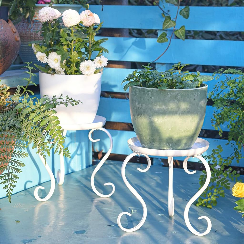 HASTHIP 2Pcs Floor Plant Holder 9 Inches Height Metal Plant Stand Easy Assembly Plant Pot Display Stand Metal Fine Coating Plant Stand for Balcony, Home, Office