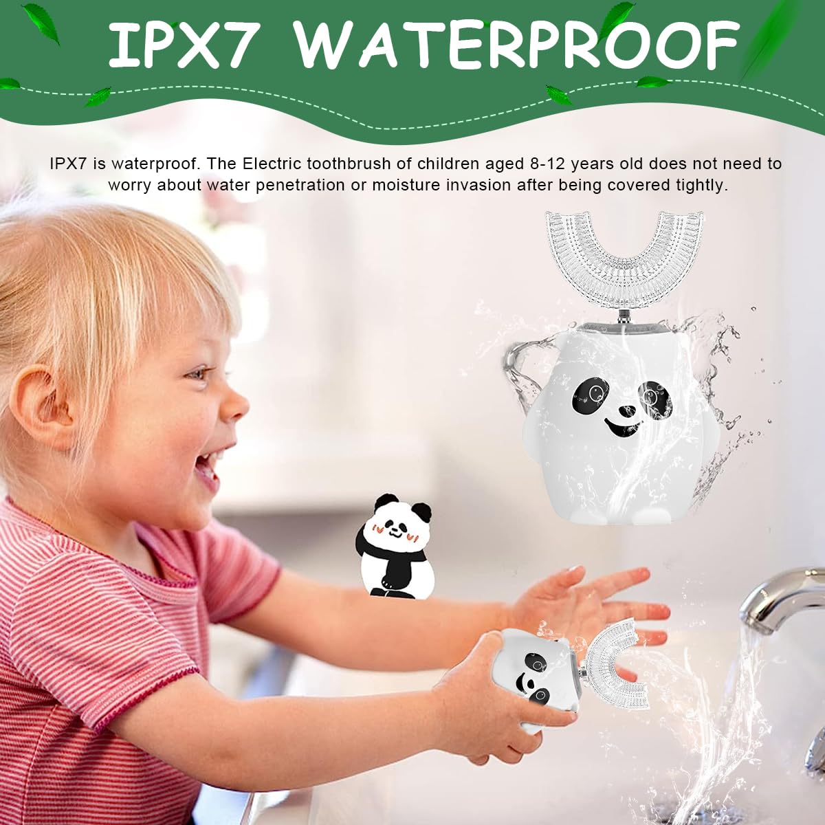 HANNEA Toothbrush For Kids, Electric U Shaped Ultrasonic Brush Tooth, Chargeable automatic Tooth Brush IPX7 Waterproof USB Rechargeable Toothbrush With 3 Cleaning Modes (Age 3+)