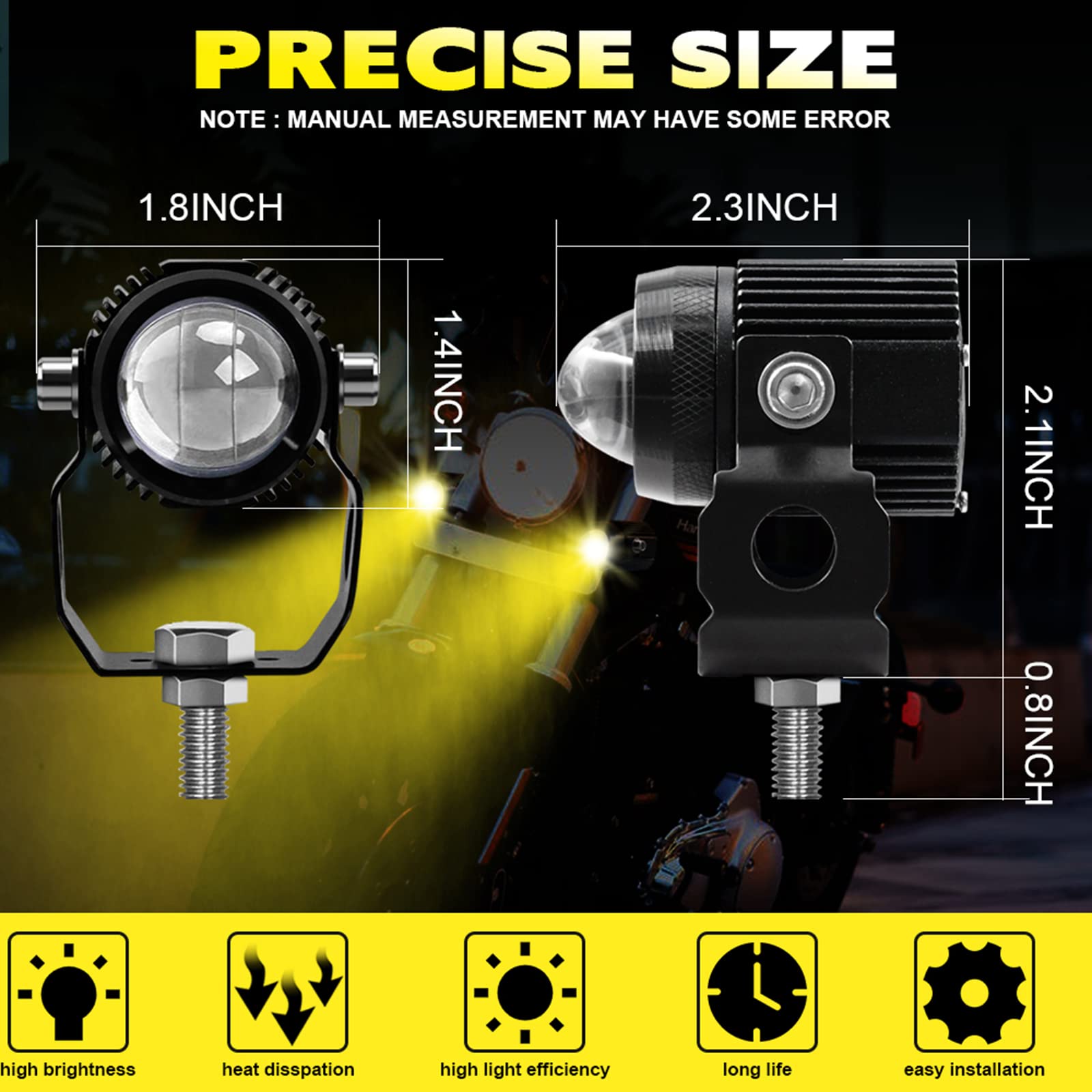 STHIRA 2Pcs Fog Lights for Motorbike, Fog Light for Motorcycle, 6000LM LED Fog Lights 60W Amber White Headlight for 12V/24V Car Fog Light Fog Driving Lights 1.3