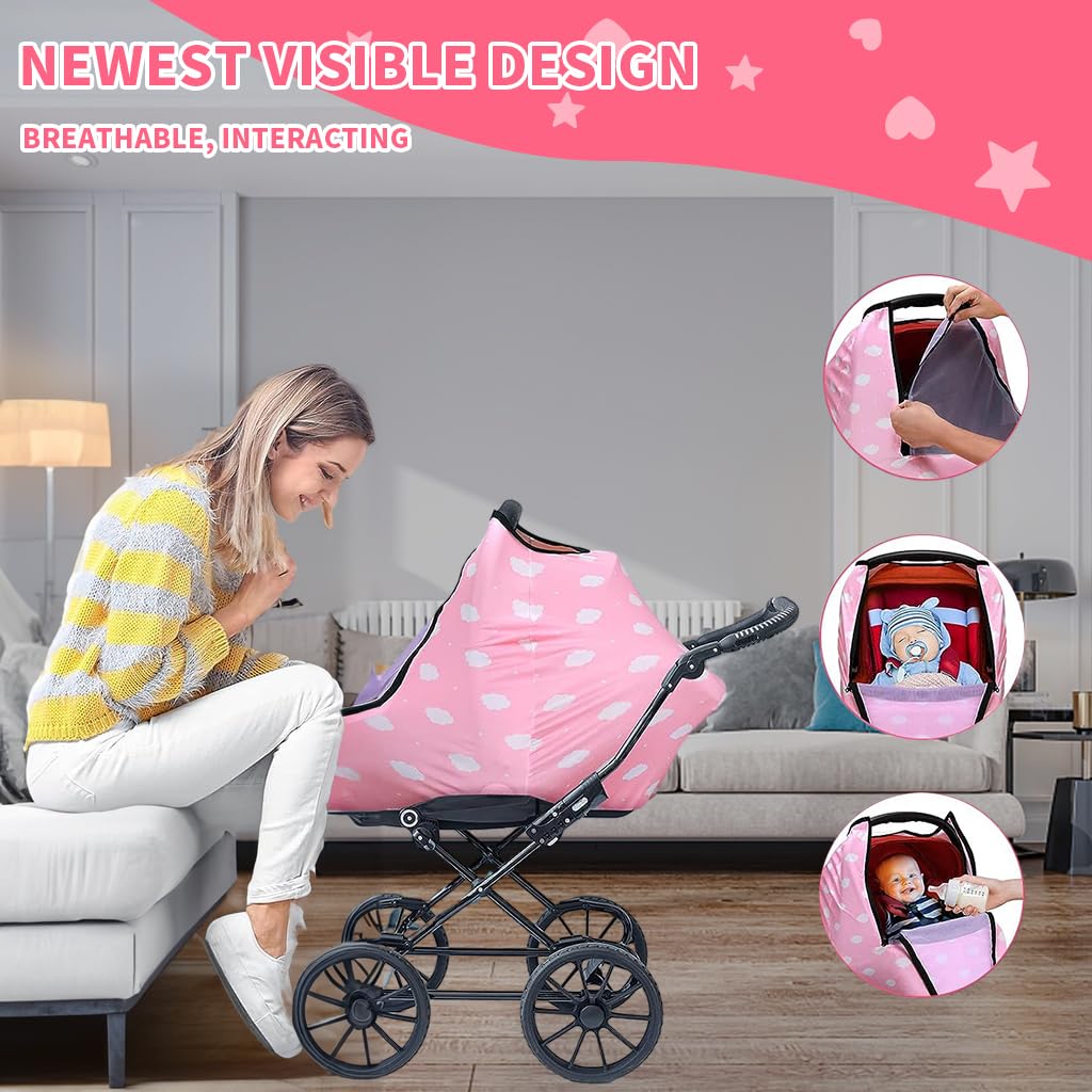 SNOWIE SOFT Baby Car Seat Covers with Breathable Mesh Window, Baby Cart Sunshade Multifunction Baby Stroller Cover Breastfeeding Cover Shawl Nursing Cover Stretchy Stroller Canopy Suitable All Season