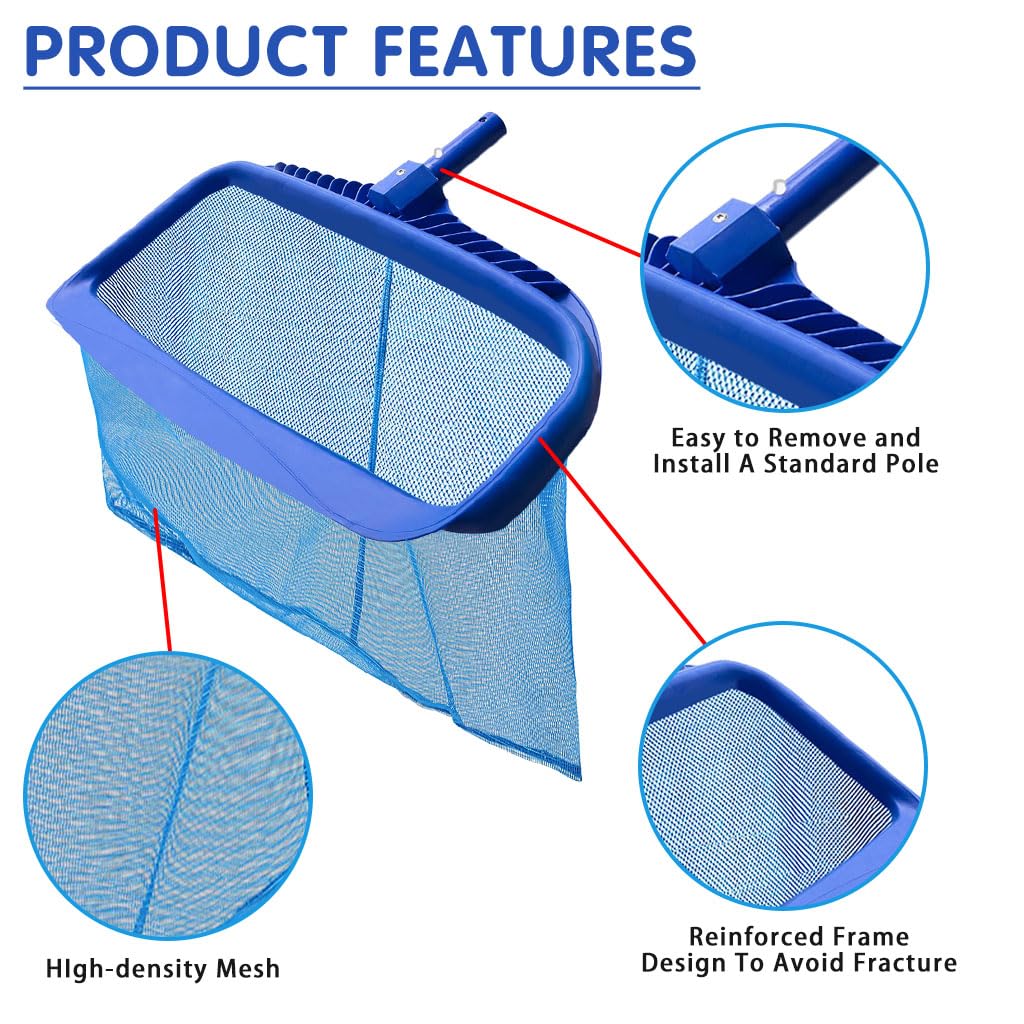 Proberos Pool Skimmer Net Head Swimming Pool Cleaning Net Filter Mesh Net Deep Pocket Pool Skimmer Net Universal Swimming Pool Cleaning Net for 28mm Diameter Pole, No Handle
