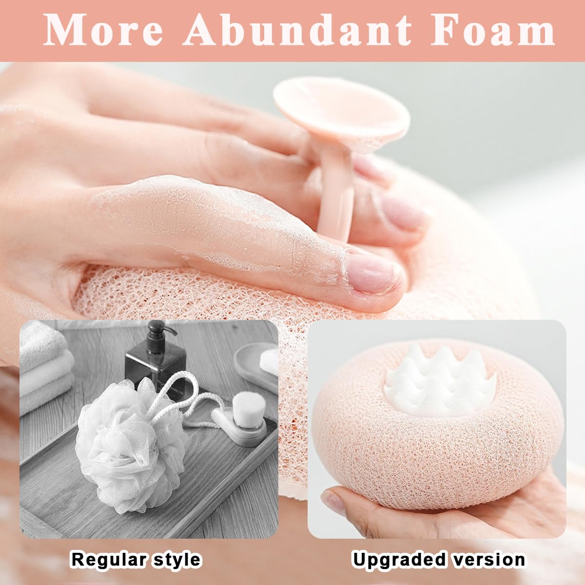 MAYCREATE 2PCS Bath Body Brush, Bath Ball Sponge Shower Loofahs Pouf Ball Nature Bamboo Charcoal Mesh Bulk Puffs Large with Suction Cup, Shower Essential Skin Care
