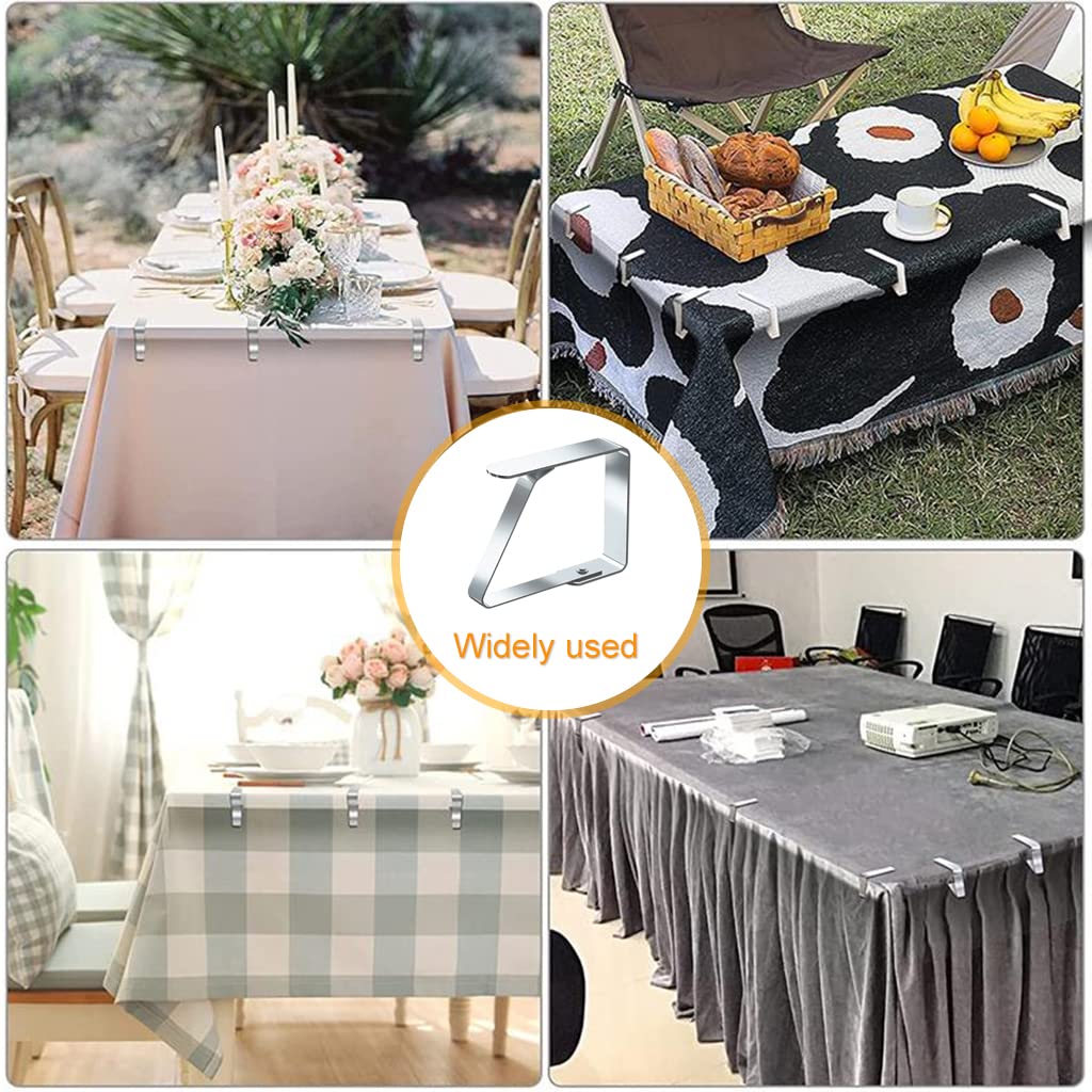 Supvox Tablecloth Clips, 4 Pack Stainless Steel Large Table Cover Clamps Table Cloth Holderss, Heavy Duty Picnic Table Clips, Table Cloth Holders Ideal for Restaurant Weddings Party (7 * 7.5cm)