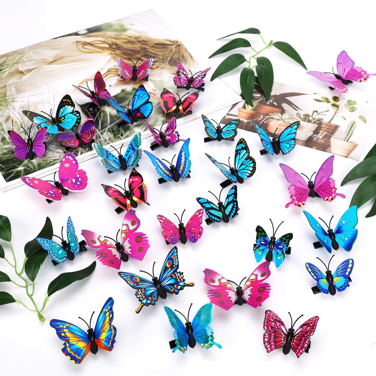 PALAY 50pcs Butterfly Hair Clips for Girls Kids, Cute Vivid 3D Butterfly Barrettes, Stylish Hair Clip Hair Accessories for Girls Teens Women Bridal, Party Favors