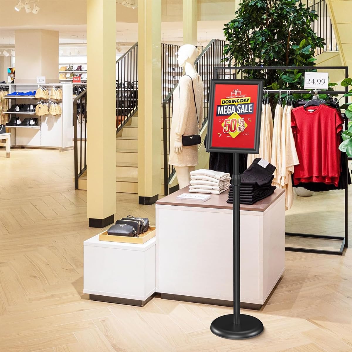 Climberty 11x17 Inch Pedestal Standing Sign Holder Stand Poster Stand, Heavy-Duty Adjustable Floor Standing Sign Holder with Round Base for Vertical/Horizontal Sign Display (Black)