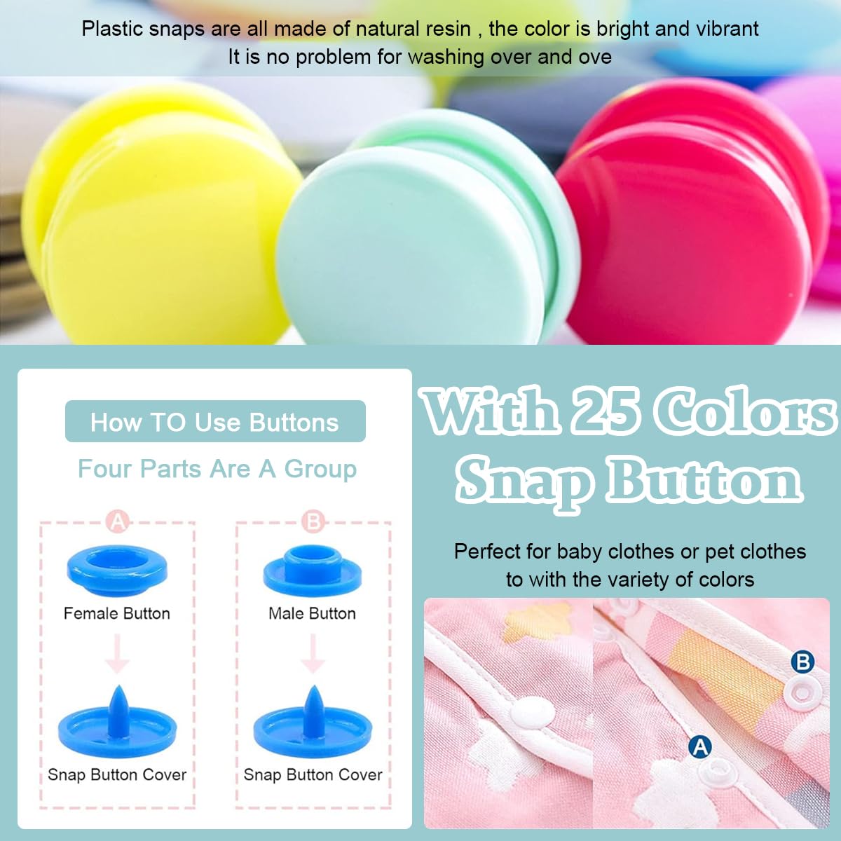 HASTHIP Snap Buttons with Snap Pliers Set, Sewing Snap Button Machine Fastener and 300 Sets Plastic & Metal Snap Buttons Kit for Repairing, Sewing and DIY Crafting