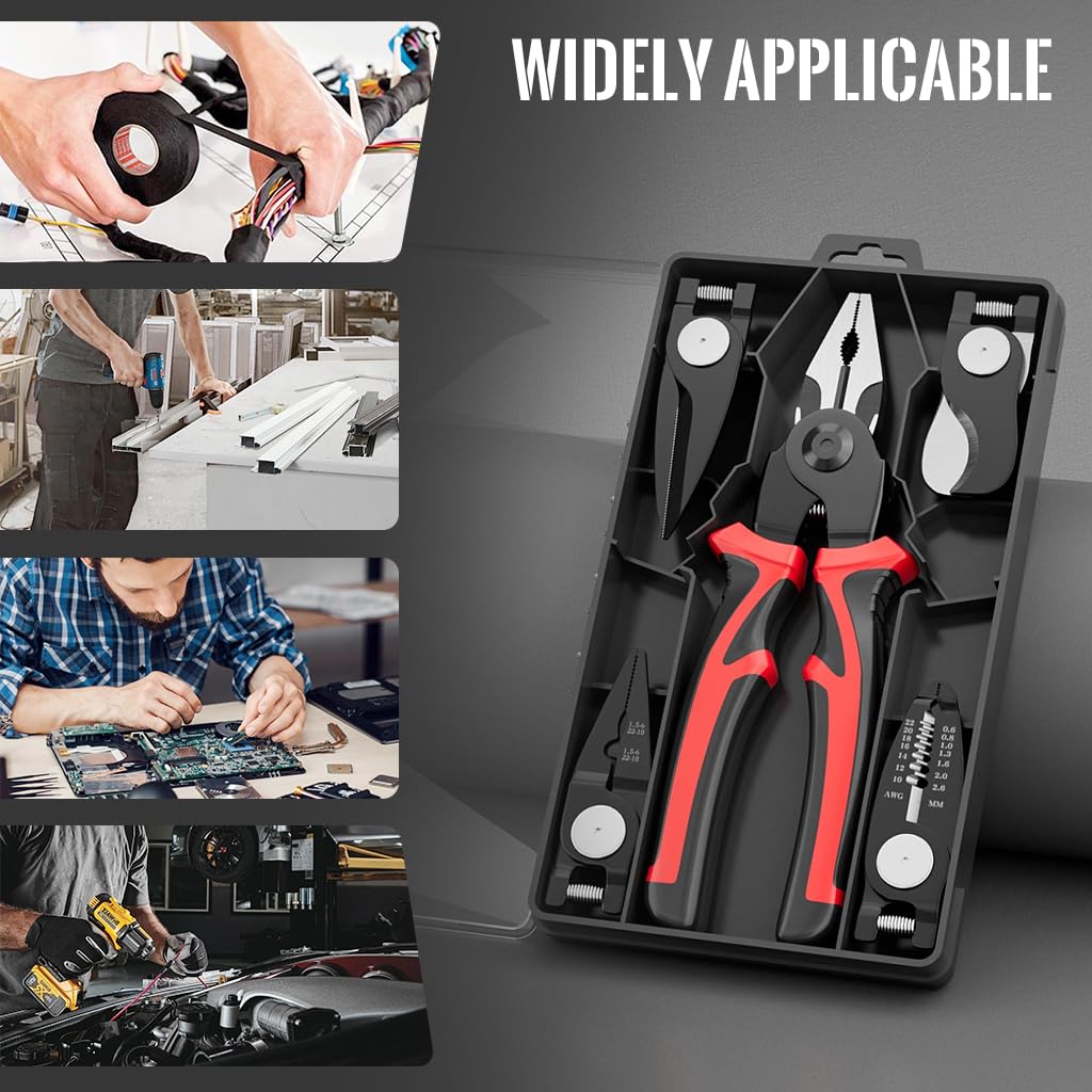 HASTHIP 5-In-1 Multifunctional Wire Stripper, Combination Interchangeable Pliers Kit, Wire Stripper, Wire Crimping Tool, Linesman Pliers, Cable Cutter, Electricians Scissor with Storage Case