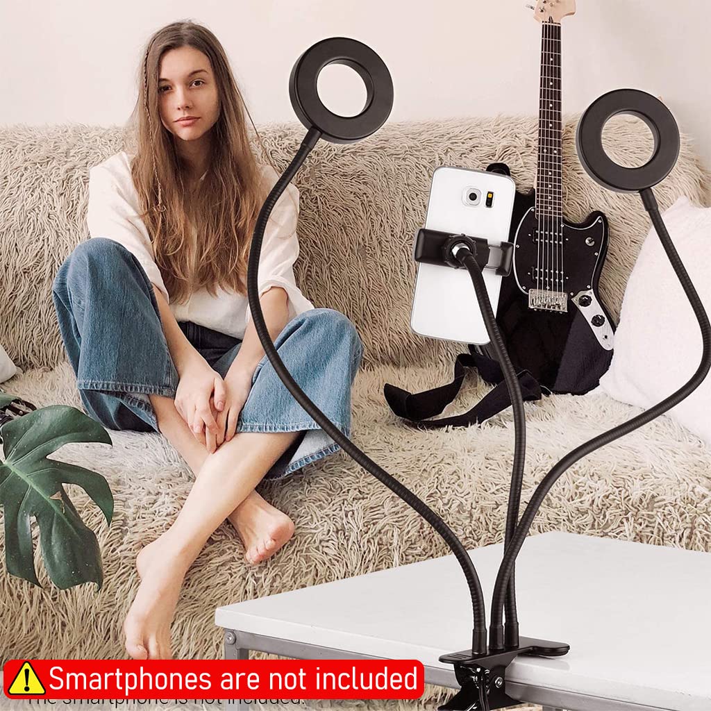 ZORBES Light for Video Shooting, 2 in 1 USB LED Selfie Light Dual Ring Light for Video Shooting, 360° Rotatable Ring Light Phone Holder Phone Stand Clip-on Video Light Ring Light with 3 Colors 10 Brightness