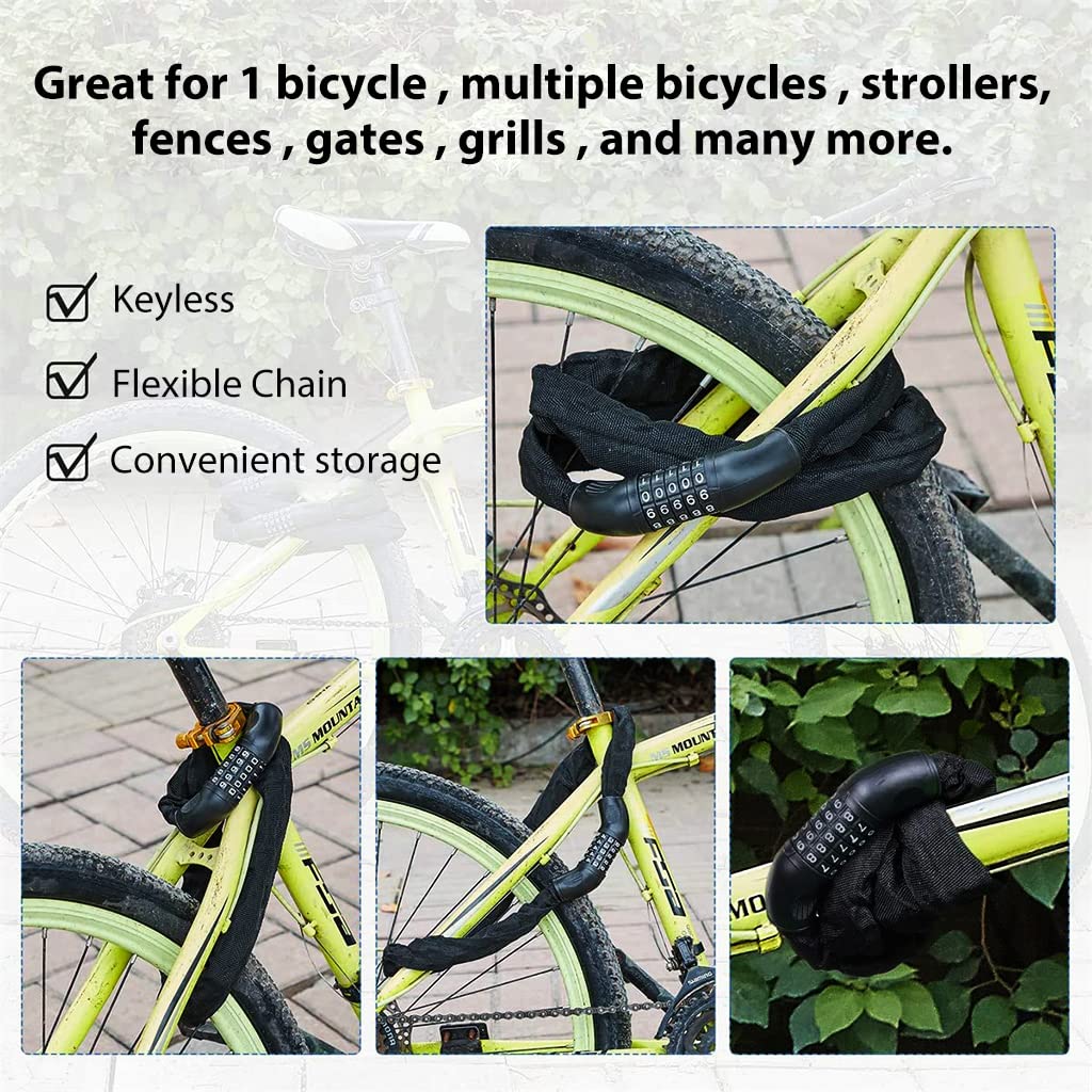 STHIRA Bike Lock 5 Digit Combination Lock Heavy Duty Zinc Alloy Bike Wheel Lock Safety Lock Chain Lock for Bike Wheel Mountable Bike Wheel Lock Heavy Duty Chain Lock for Motorcycle, Door, Gate Use