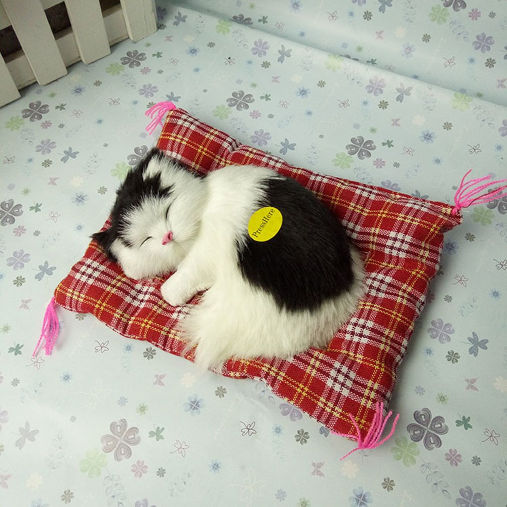 PATPAT Plush, Cotton, Faux Animal Fur Sleeping Cat Stuffed Toy Press Simulation Sound Animal Cute Doll, Multicolour