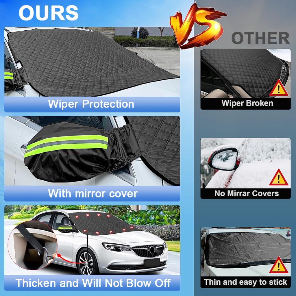STHIRA Car Windshield Cover Multi-layer Thicken Windshield Snow Cover with Rearview Mirror Cover & Fixing Hooks Safe Magnetic Windshield Cover Car Windshield Cover for SUV, Vans, 58'' x 45.6''