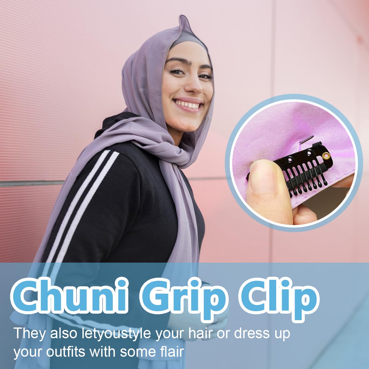 MAYCREATE 10Pcs Chunni Clips Dupatta Pin with Safety Pins, Snap-on Metal Headscarf Wig Fixing Clips for Chunni, Turban Scarf, Wedding Veil or Hair Extensions - Black