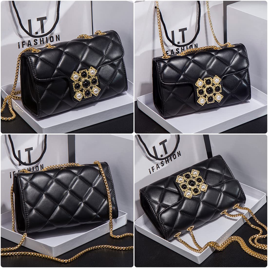 PALAY Small Sling Bags For Women PU Leather Tote Handbag with chain for Girls Ladies Purses Classic Tote Crossbody Bag for Girls