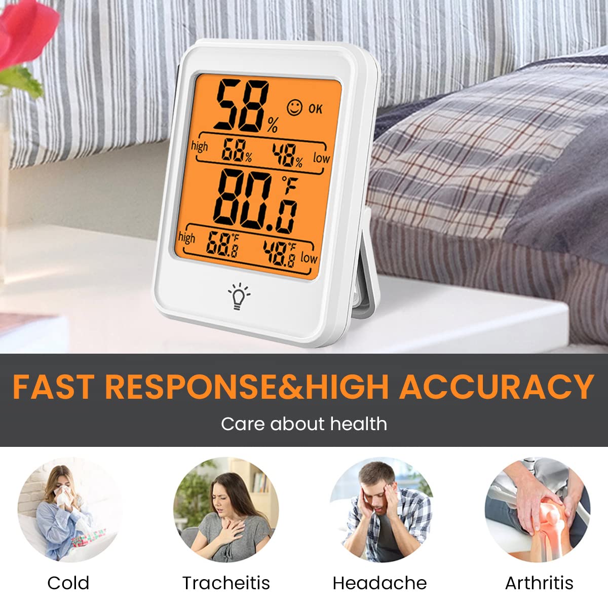 Serplex Electronic LCD Digital Display Indoor Thermometer Hygrometer Weather Station Monitor Hygrometer Backlit Humidity Guage Accurate Temperature Monitor Meter with Stand for Home Office Green House