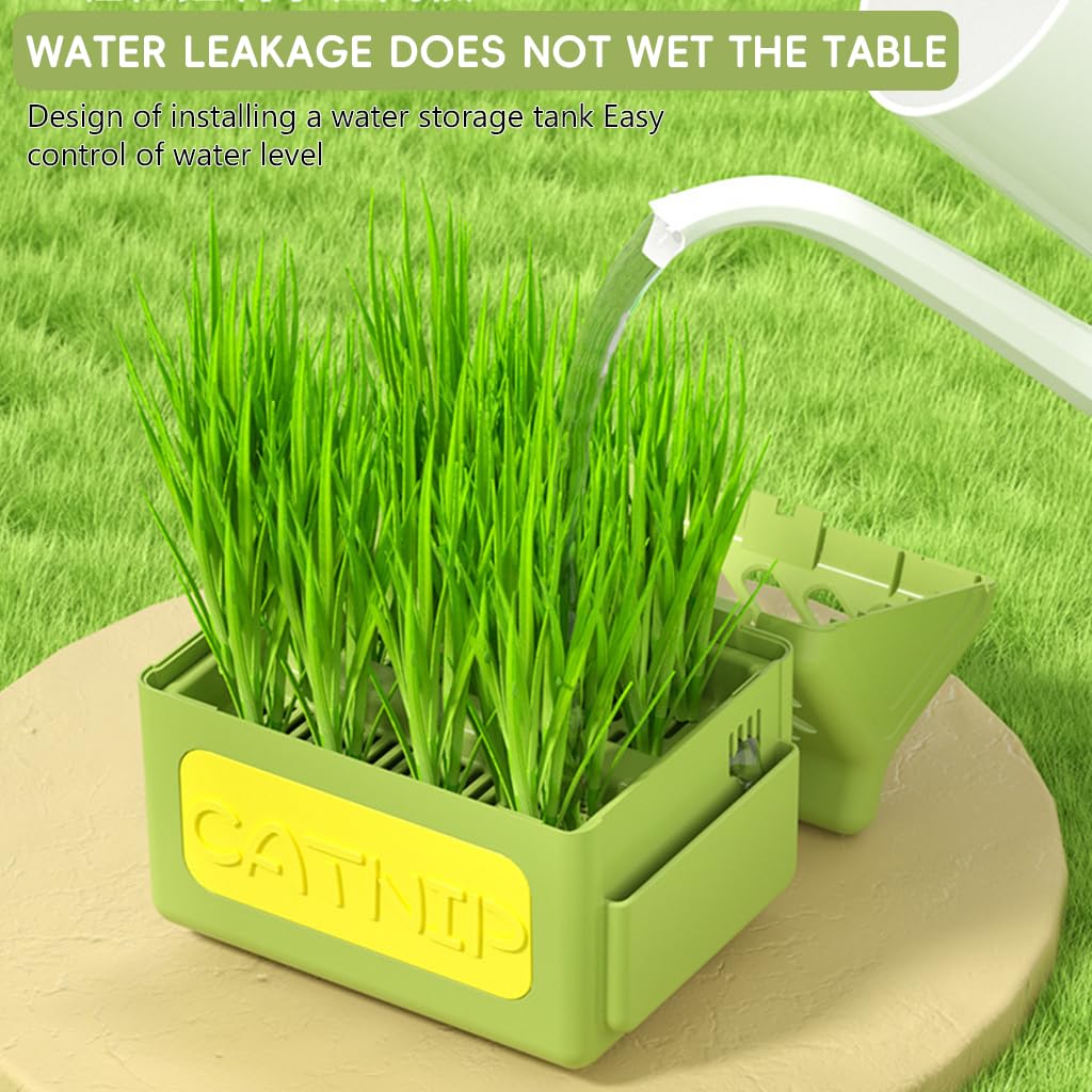 Qpets Cat Grass Planting Box Catnip Growing House Catnip Plant Pot Cartoon Milk Box Catnip Growing Box, 12x9x12cm