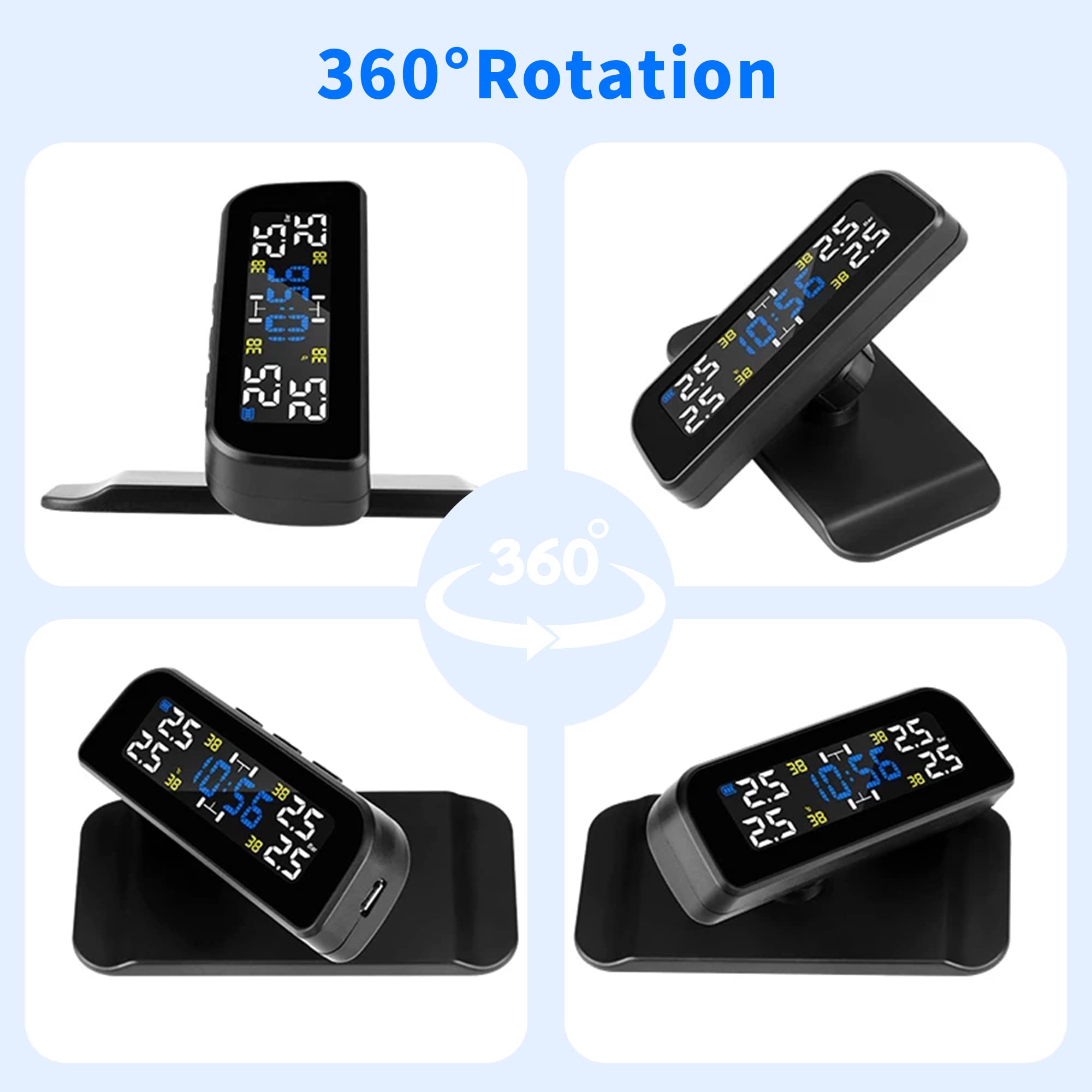 STHIRA Tyre Pressure Monitor Tpms For Cars, Solar Car Tyre Pressure Monitoring System For Car With 4 External Sensors, Tire Pressure Monitor With 3 Digital Accrate Real-Time LCD Display, 0-51PSI