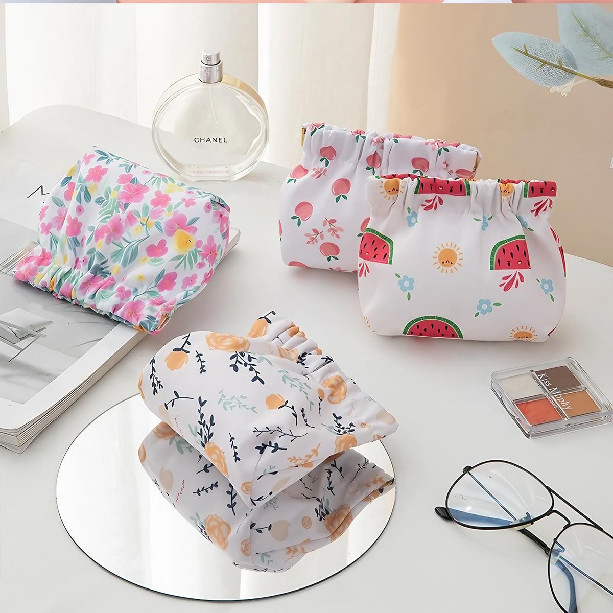 MAYCREATE 6pcs Small Makeup Pouches for Women, Flower Print Lipstick Makeup Pouch, Cute Coin Purse, Aesthetic Pocket Travel Cosmetic Bag Storage Organizer for Makeup Tools, Accessories