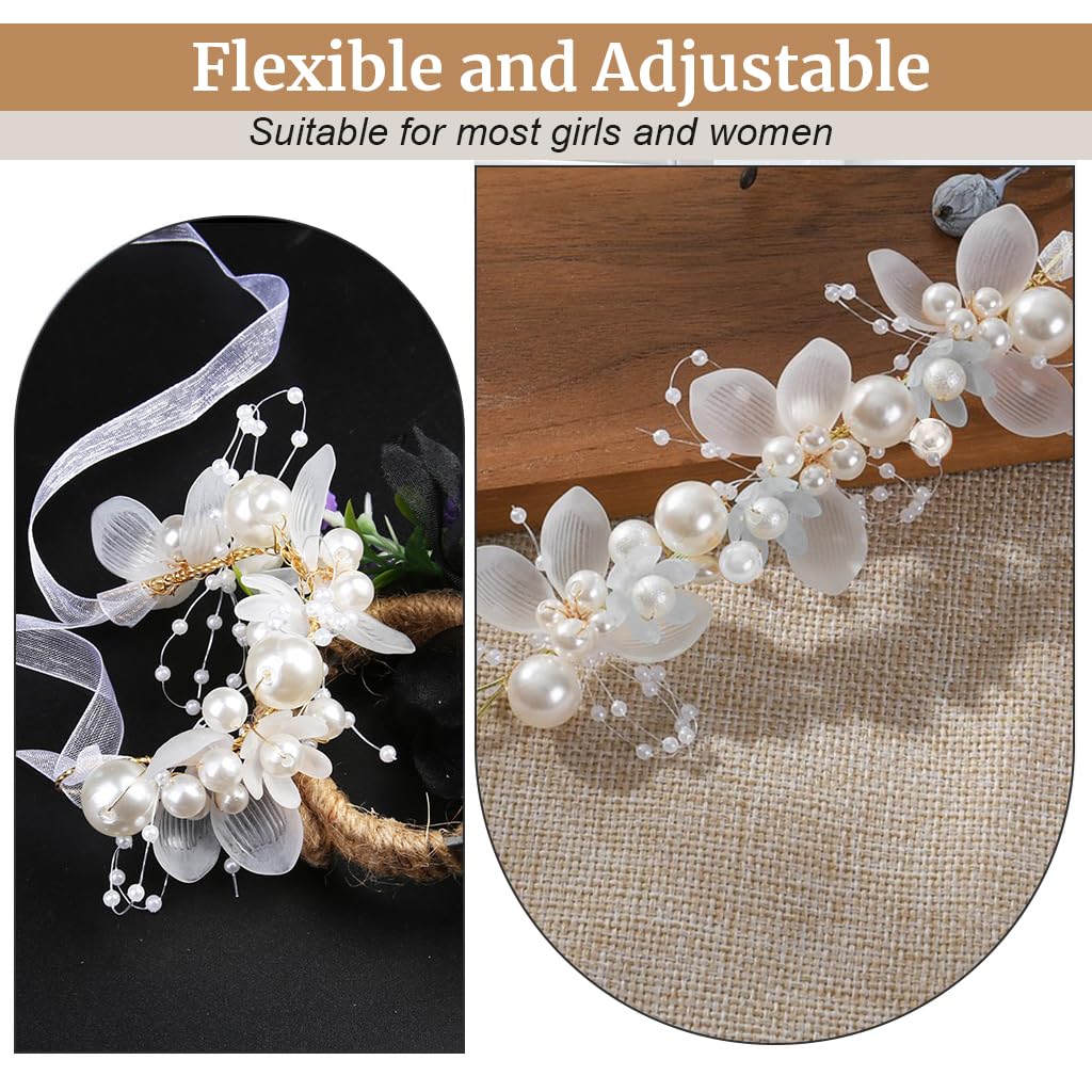 SANNIDHI Pearl Wrist Corsage Wristlet Band for Girls Kids, Flower Bracelet Hand Corsage for Women Wedding Birthday Party Prom Ceremony Accessory