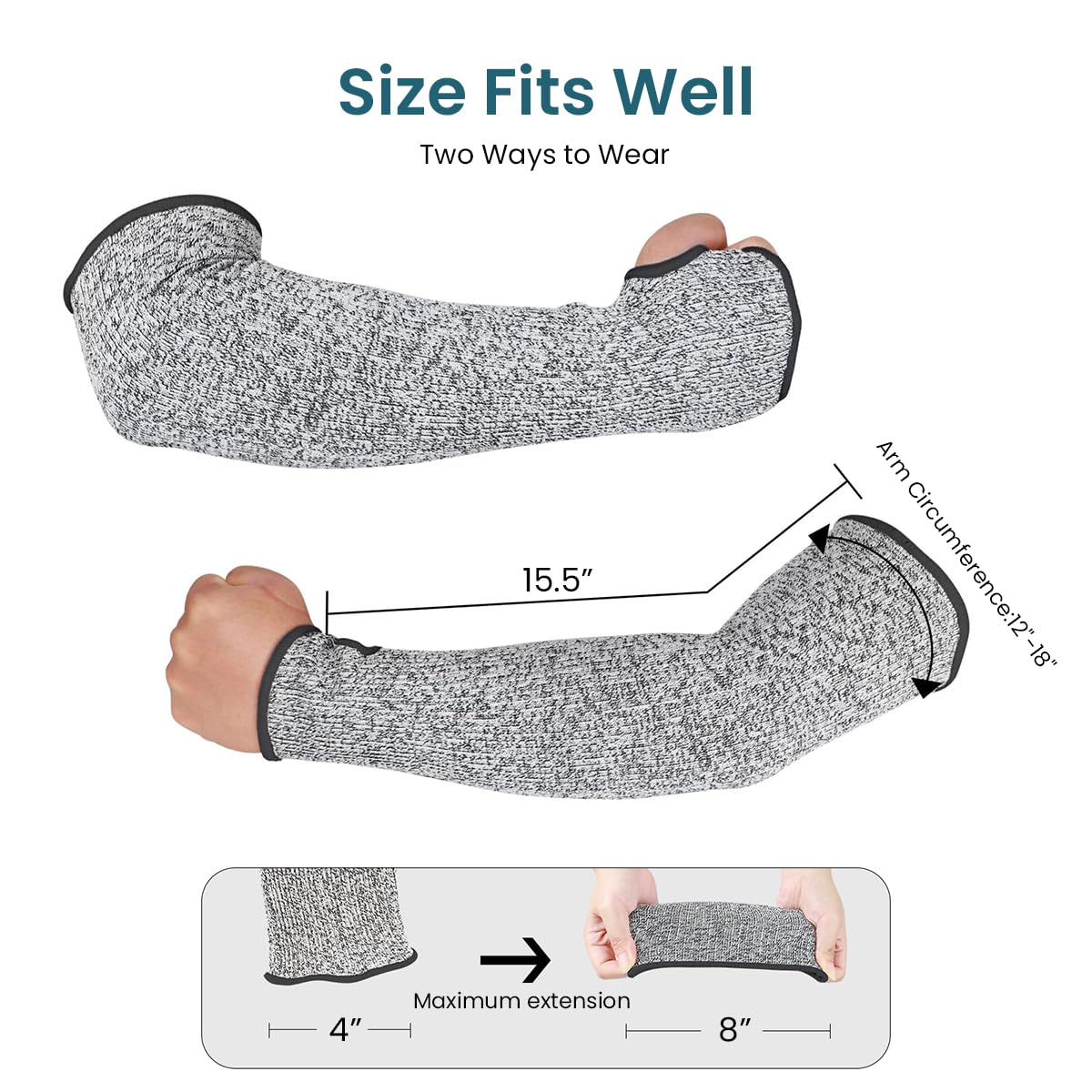 Serplex Safety Arm Sleeve 17.7'' Single Arm Sleeve Safety Work Arm Sleeve Protective Arm Sleeve with Thumb Hole Cut-resistant HPPE Arm Sleeve for Glass Crafts, Pet Grooming, Metalworking, 1 piece