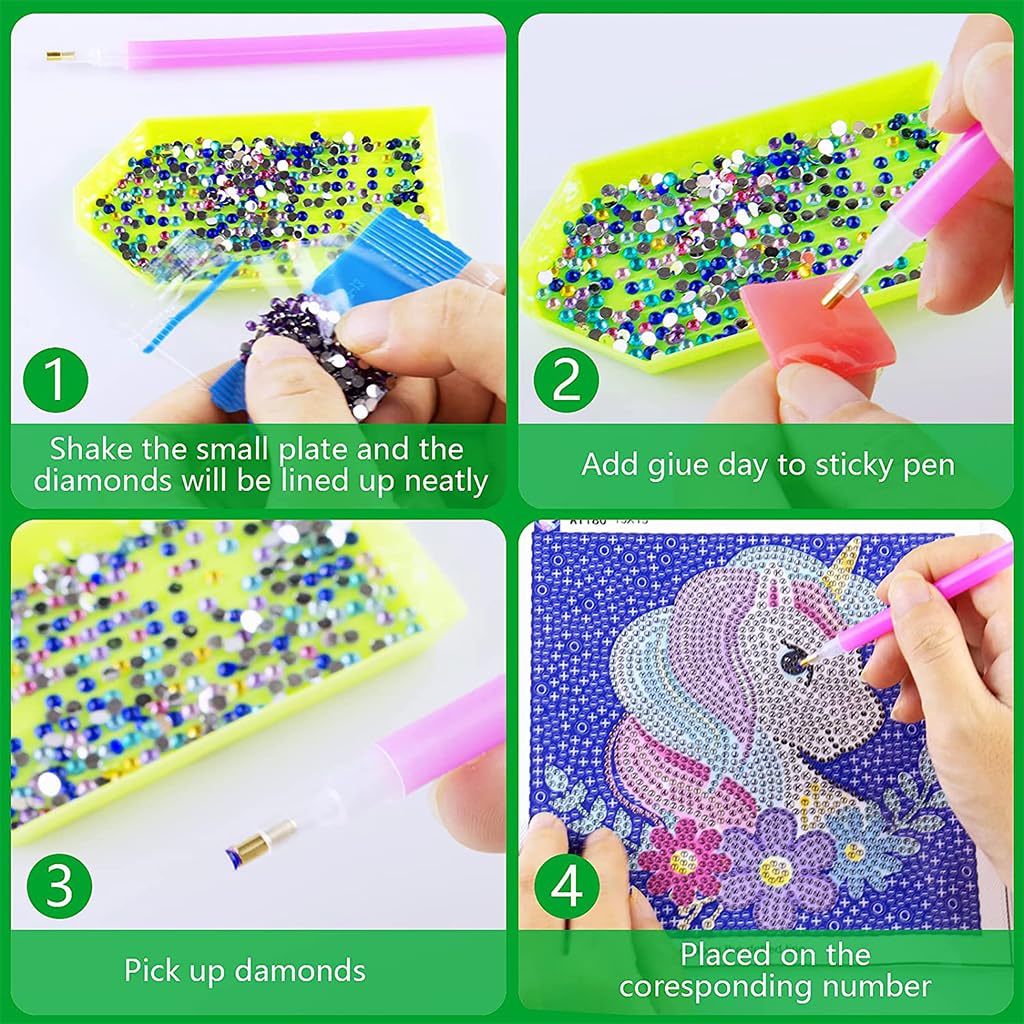 PATPAT DIY 5D Diamond Painting Kit for Kids Rainbow Unicorn Diamond Art Supplies, Arts and Crafts Painting with Frame & Tool, Unicorn Diamond Painting Art Kits for Children Unicorn DIY Desk Decor