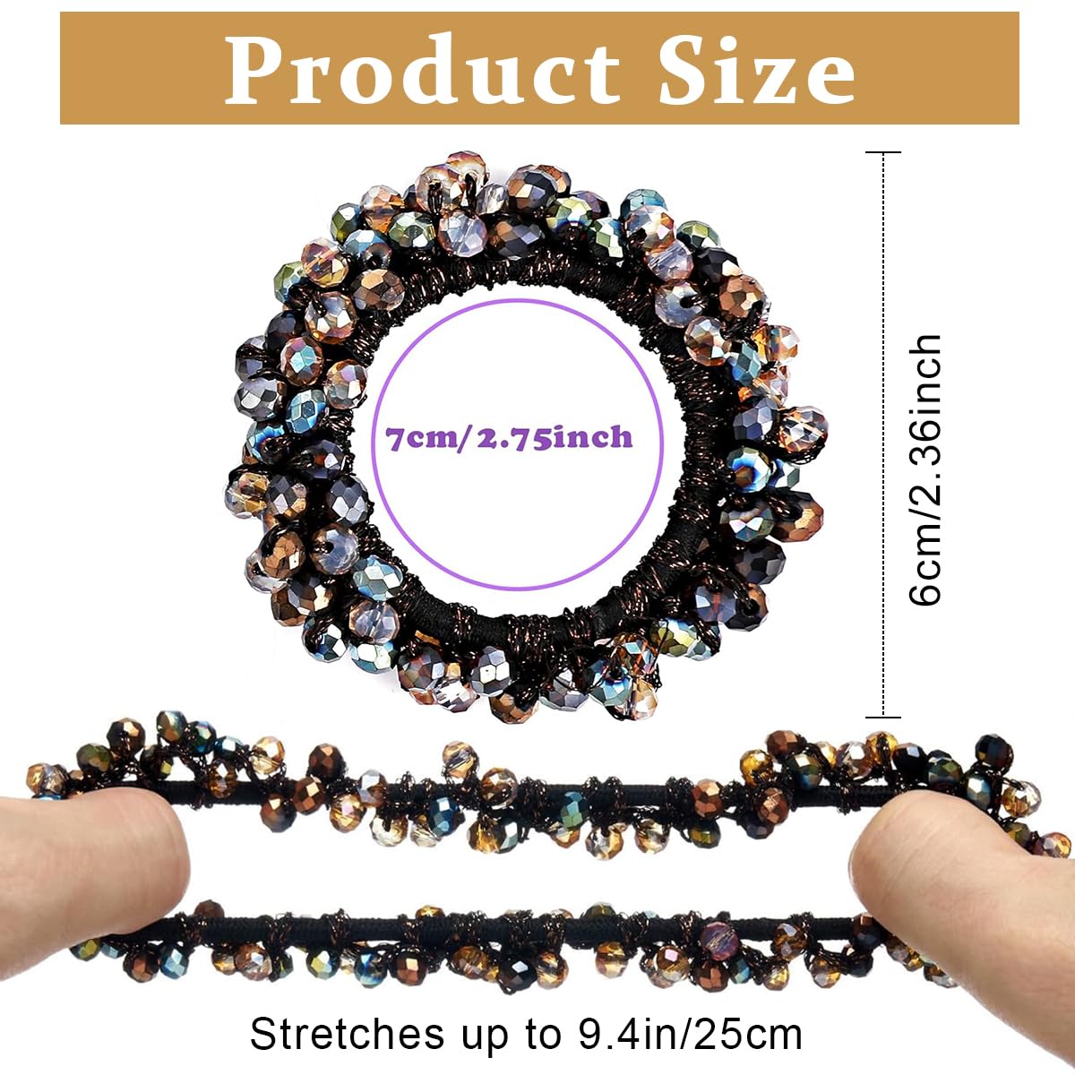 PALAY 3 Pack Elastic Hair Ties Ropes Rhinestone Hair Scrunchies for Women Girls Boho Handmade Bead Bands Ponytail Holder Hair Bun Accessories Gift