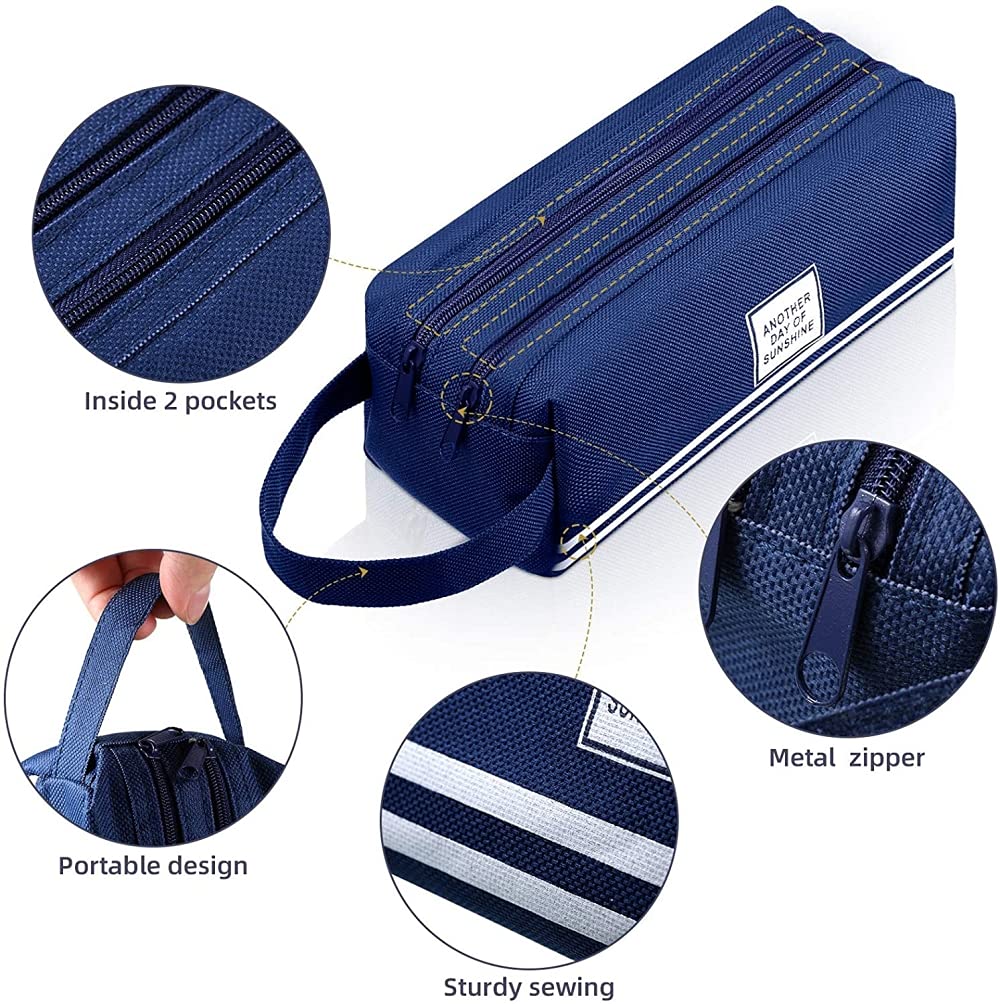 HASTHIP Large Pencil Pouch with Compartments Pencil Box for Girls Teenage Big Capacity Pen Case Stationery Storage Cosmetic Make up Bag Pouch (Dark Blue)