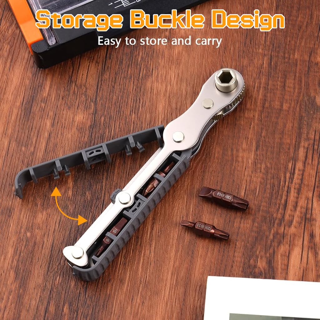 Serplex Handy Ratchet Wrench Set 1/4 Inch Drive Ratchet Wrench with 4 Screwdriver Bits High Torque Reversible Ratchet Wrench with with Phillips, Slotted, Hex, Torx for Tight Spaces
