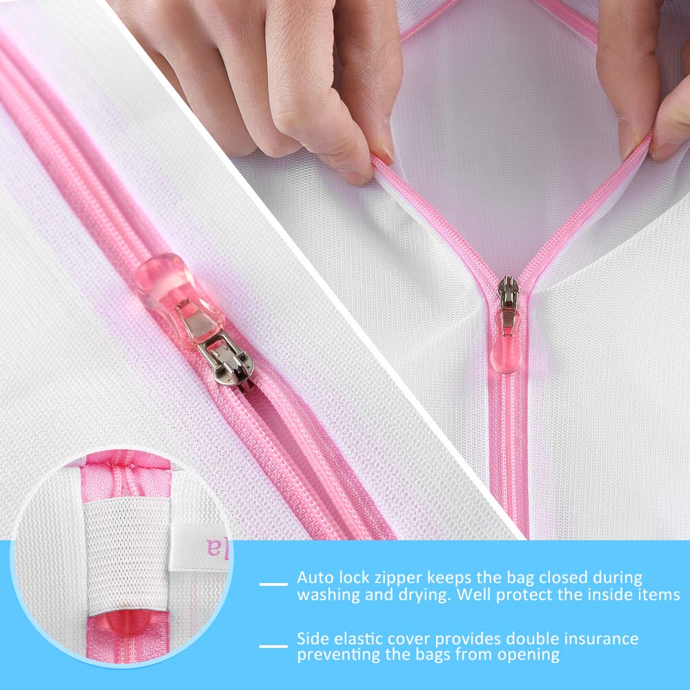 HASTHIP 5PCS Mesh Laundry Clothes Washing Bag, Laundry Bags Coarse Mesh Wash Bags with Zipper for Washing Machine, Delicates, Lingerie, Socks, Bra, Shoes