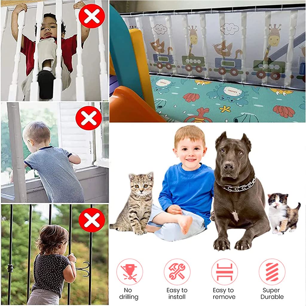 SNOWIE SOFT Baby Safety Net for Balcony Baby Protection Stairway Safety Net Protector with 25 Nylon Ropes and 15 Plastic Buckle Safety Banister Stair Mesh for Baby Toddler Decent Mesh Fabric, 3*0.79M