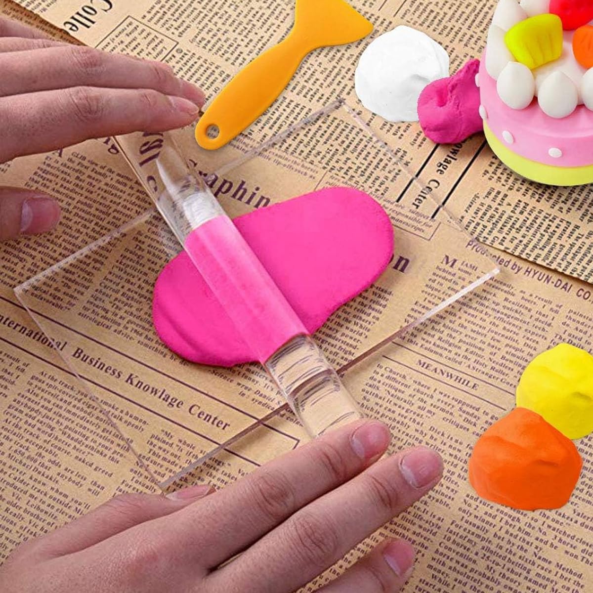 Serplex 5Pcs Craft Clay Tools Acrylic Roller Acrylic Board Plastic Multipurpose Clay Blades DIY Clay Craft Tools Accessories