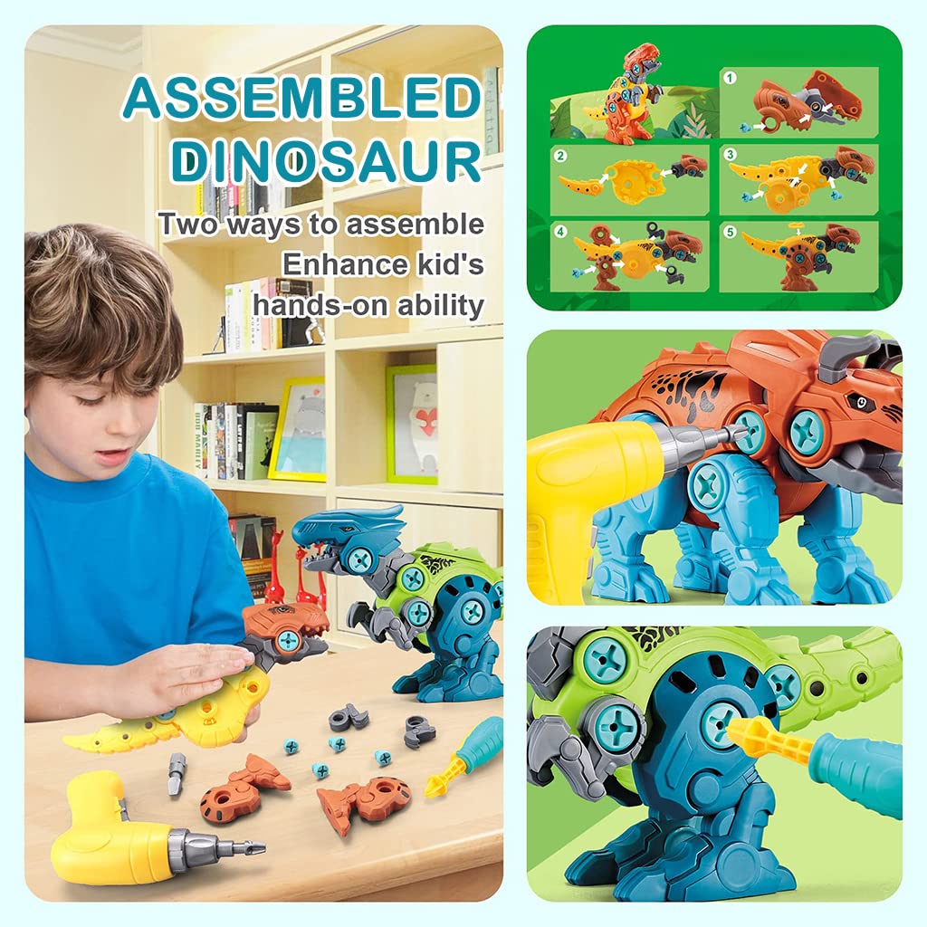 PATPAT 5 in 1 Dinosaur Toys STEM Construction Building Toys for Kids, Dinosaur Transformers Toy with Toy Screwdriver Dinosaur Assembling Building Block Toy Birthday Gifts for 4-8 Year Old Boys Girls