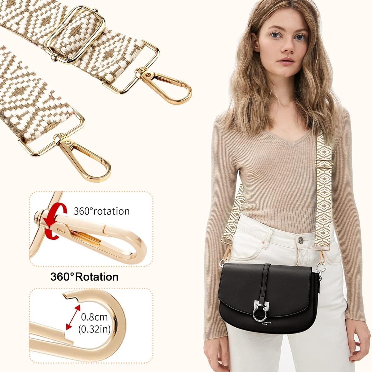 PALAY Wide Shoulder Strap for Bags Fashion Embroidery Shoulder Strap with Golden Buckles 18-55'' Adjustable Replacement Shoulder Strap for Bags, Crossbody Bag, Sling Bag, Shoulder Bag, Tote, Handbag