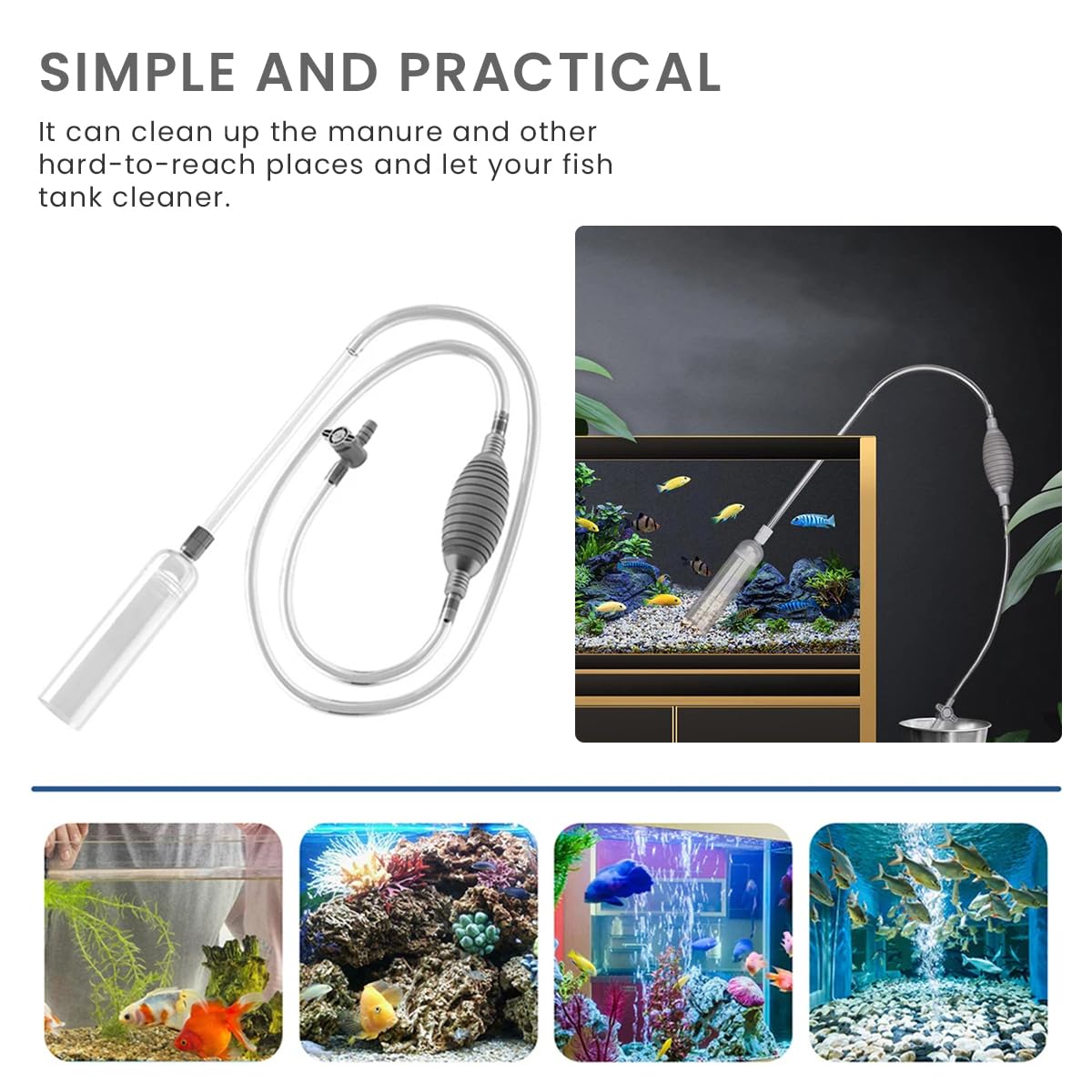 Qpets 3M Manual Fish Tank Cleaner, Fish Tank Siphon and Gravel Cleaner A Hand Syphon Pump to Drain Aquarium Cleaning Tool Gravel Cleaner Aquarium Siphon Pipe