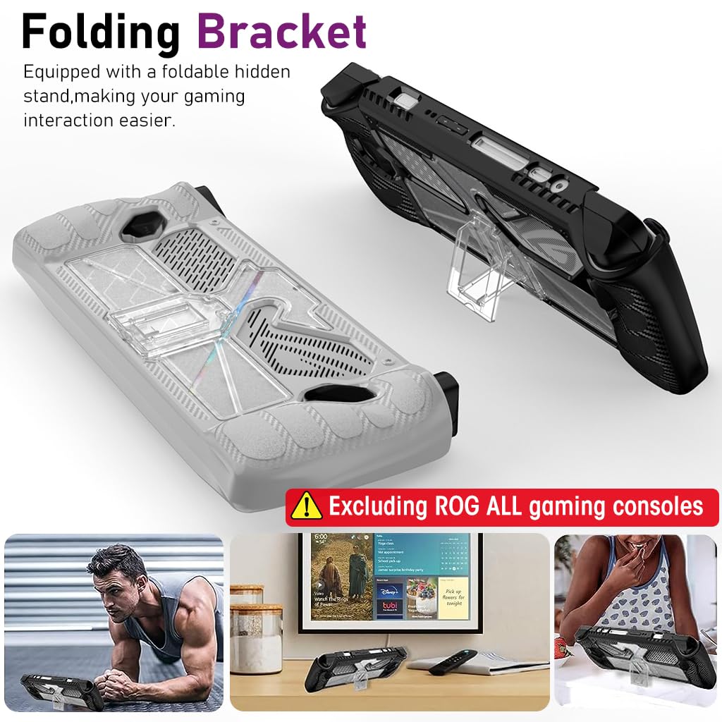 ZORBES Case for Rog Ally, Rog Ally Game Console Protector, Anti-Scratch TPU Cover with Folding Kickstand, Transparent PC + TPU Case, Non-Slip Protective Case Skin Cover Handheld Cover, Not Included Rog Ally